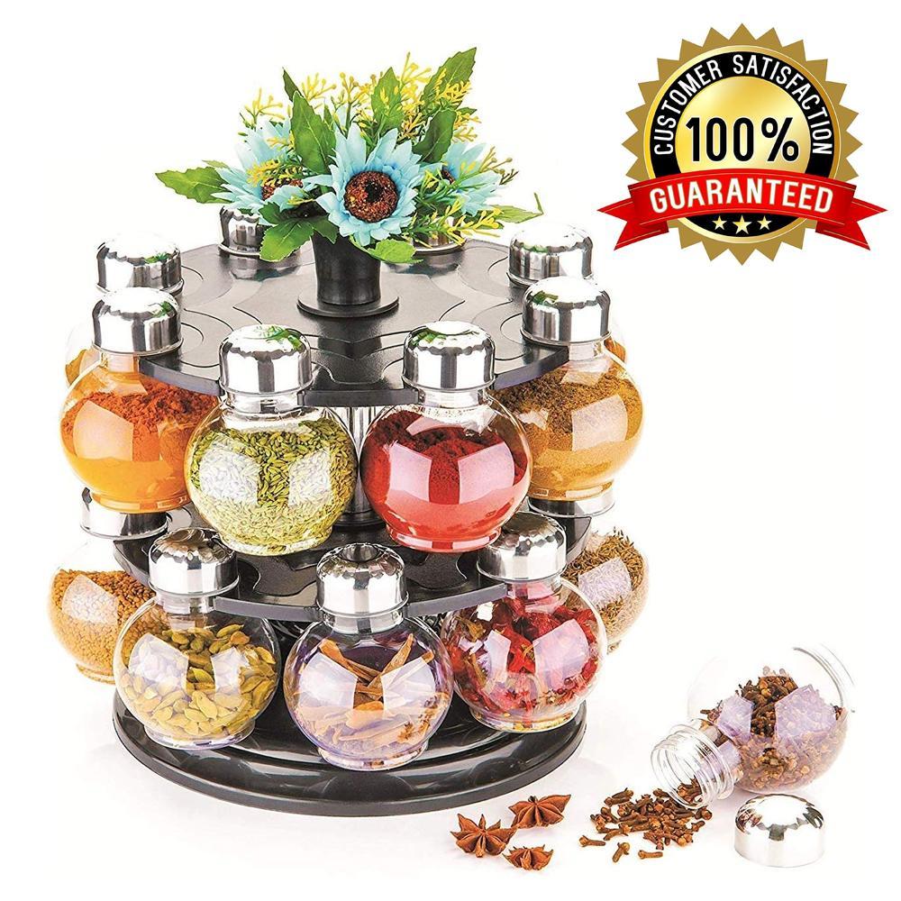 Revolving Plastic Spice Rack Set (16 Pcs)