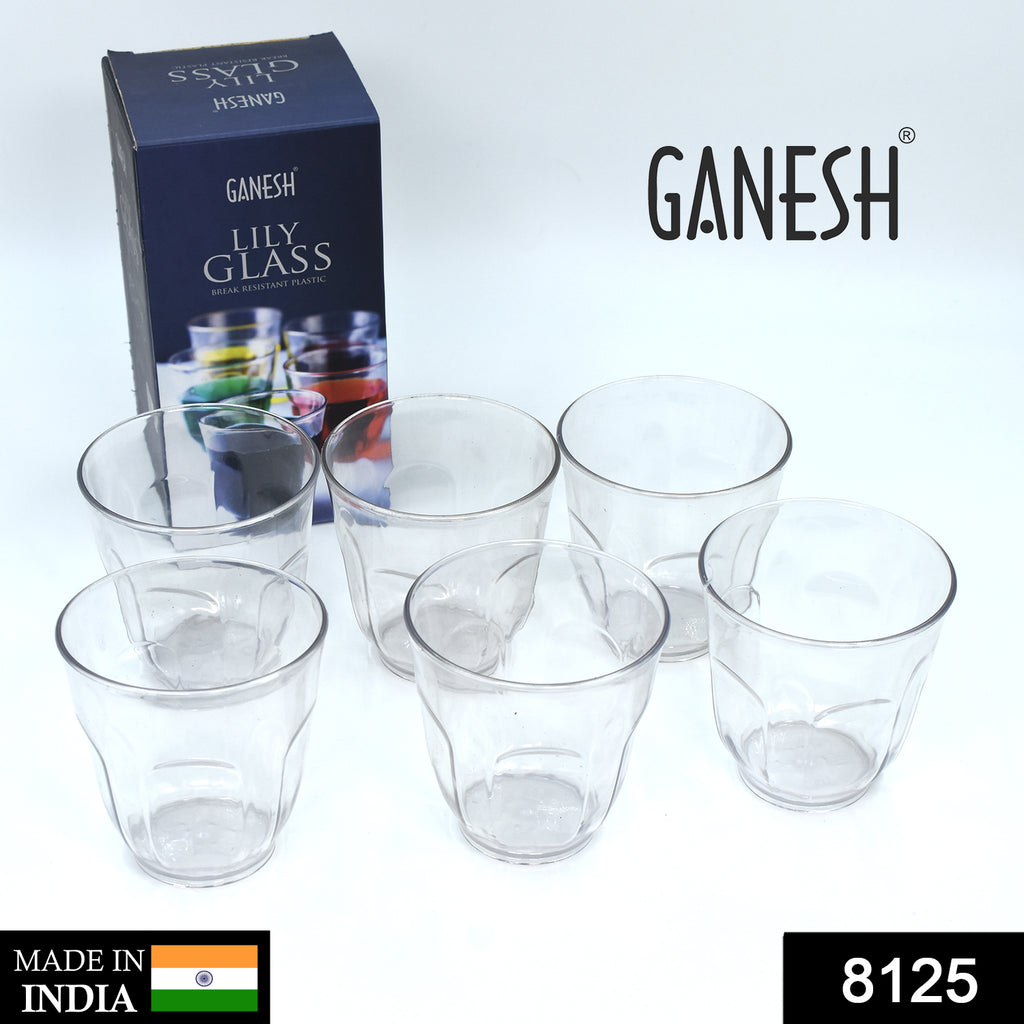 Ganesh Lily Glass Set of 6pcs (300ml) Break-Resistant