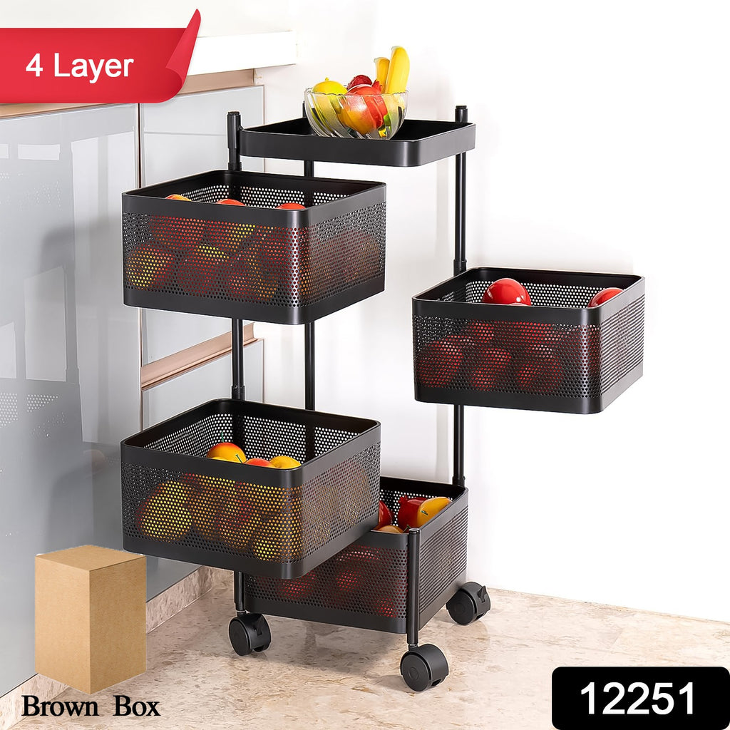 Metal Square Kitchen Trolley (4 Layers)