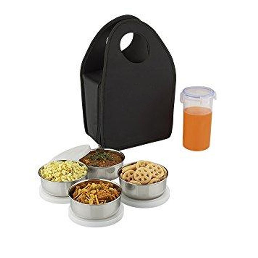 Steel Lunch Box Set (4 Pcs, Black)