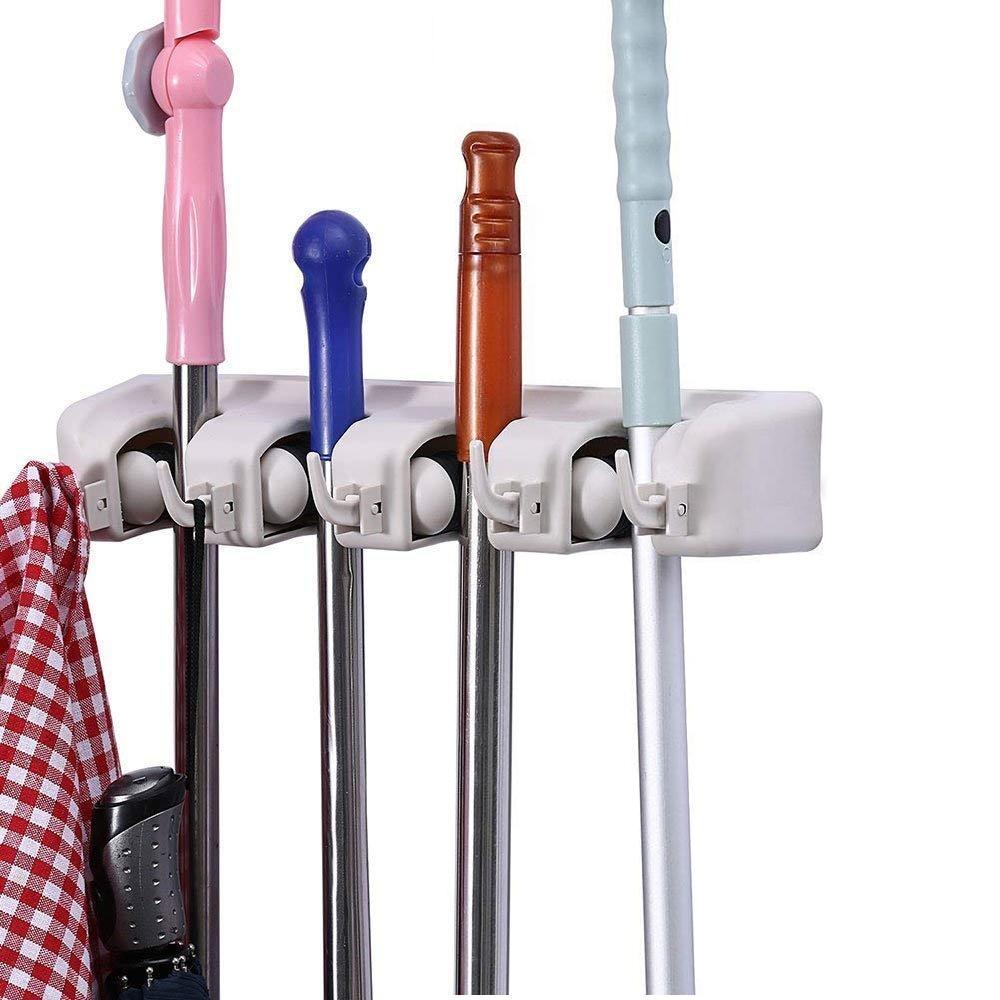 4-Layer Mop & Broom Holder, Wall-Mounted Organizer