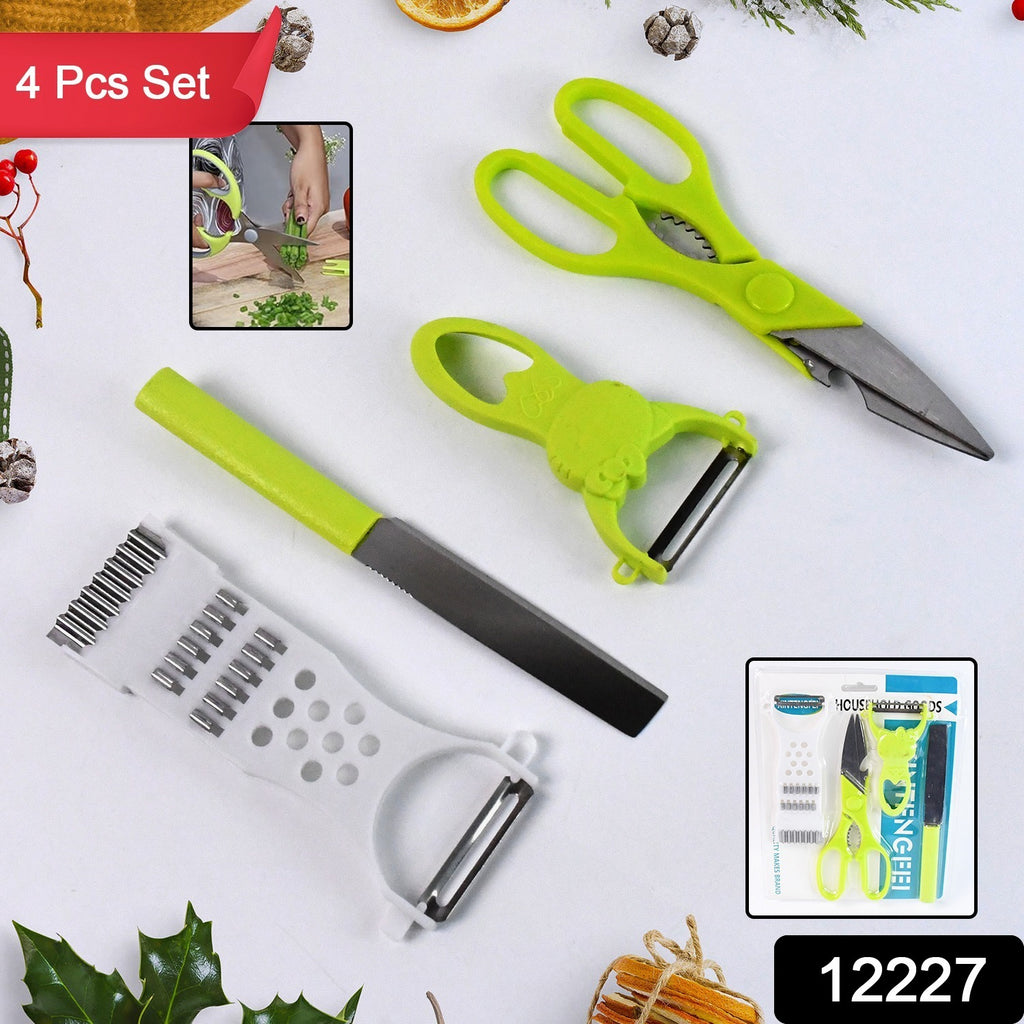 4-Piece Kitchen Cutting Set: Knife, Peeler, Scissors, Grater