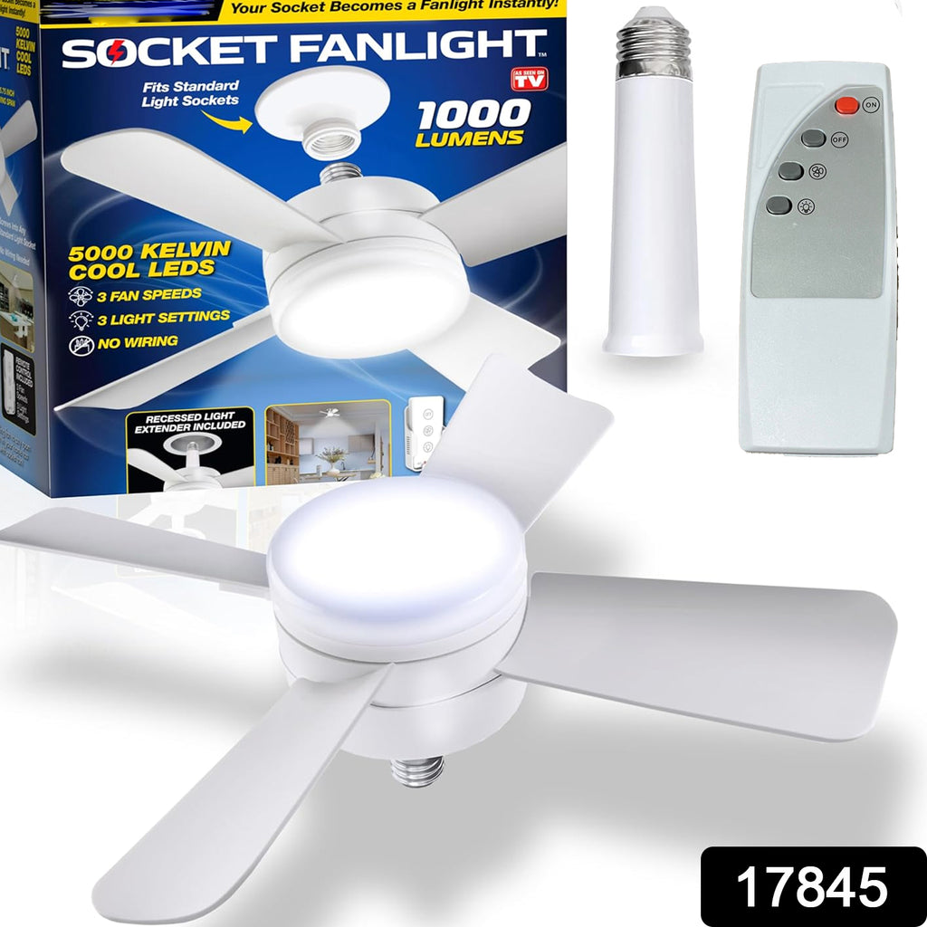 LED Socket Fan Light with Remote Control, 1000 Lumens