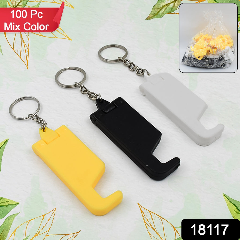2-in-1 Plastic Keychain with Mobile Stand (100 Pcs, Multicolor)