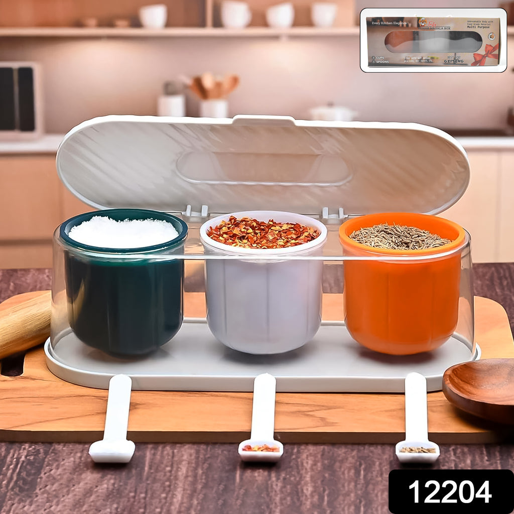 Kitchen 3 Grid Seasoning Spice Box With Spoon (1 Set)