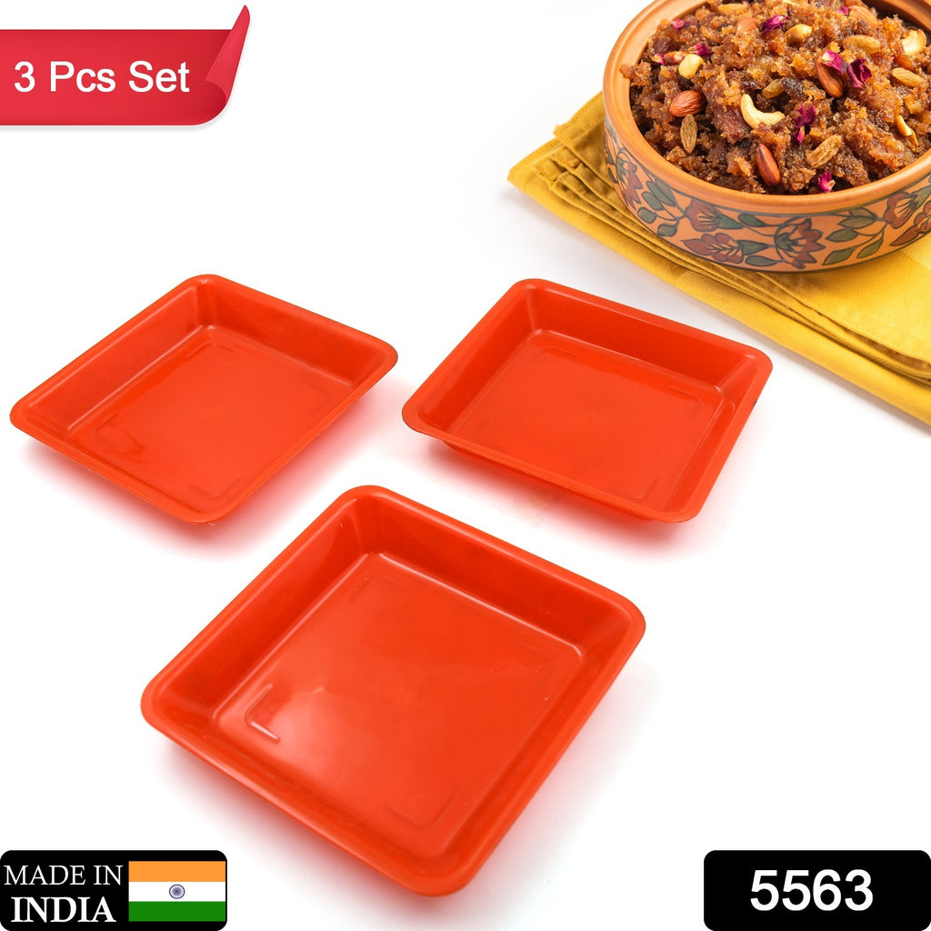 Square Plastic Halwa Plates for Snacks & Meals (3 Pcs)
