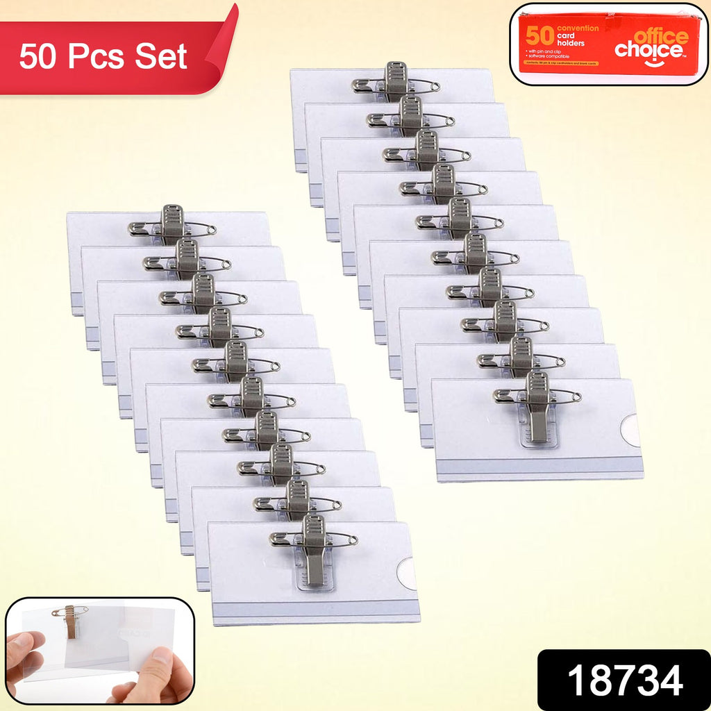 Plastic Transparent Cardholders with Pin 50 Pcs Set