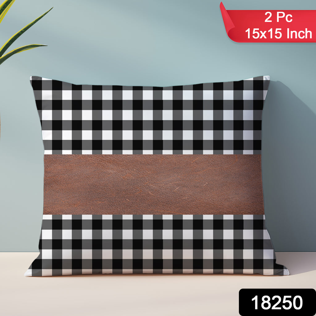 Leather & Cotton Pillow Covers - 15x15 Inch (1 Pair, 2 Pcs)