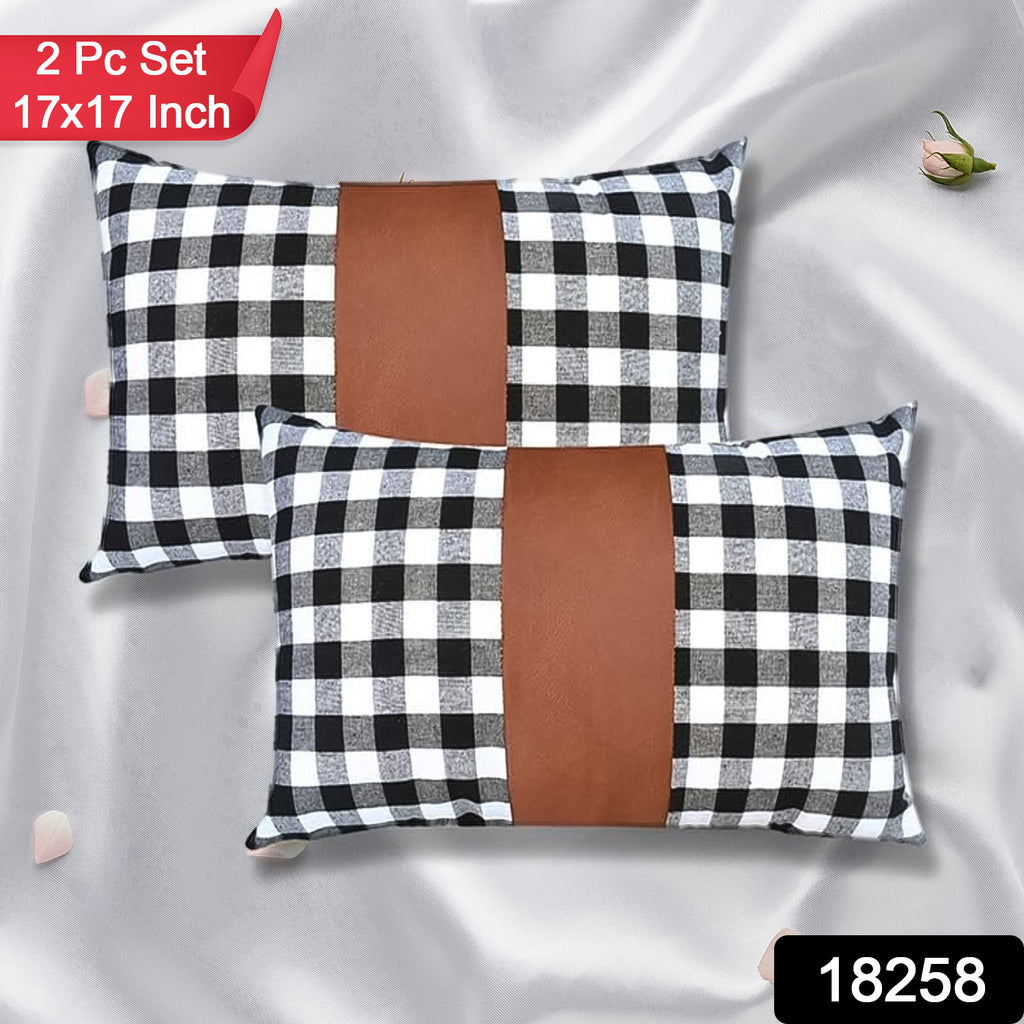 Leather & Cotton Pillow Covers - 17x17 Inch (1 Pair, 2 Pcs)