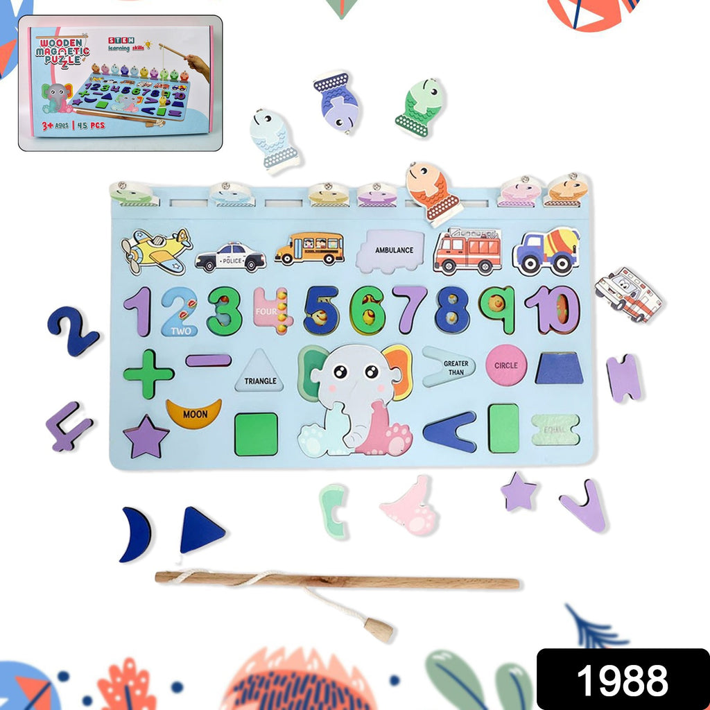 Wooden Number Puzzle Match Board with Magnetic Rod
