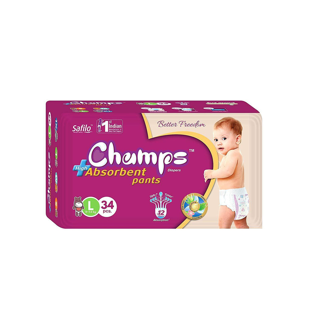 Premium Champs High Absorbent Diaper Pants, Large (34 Pcs)