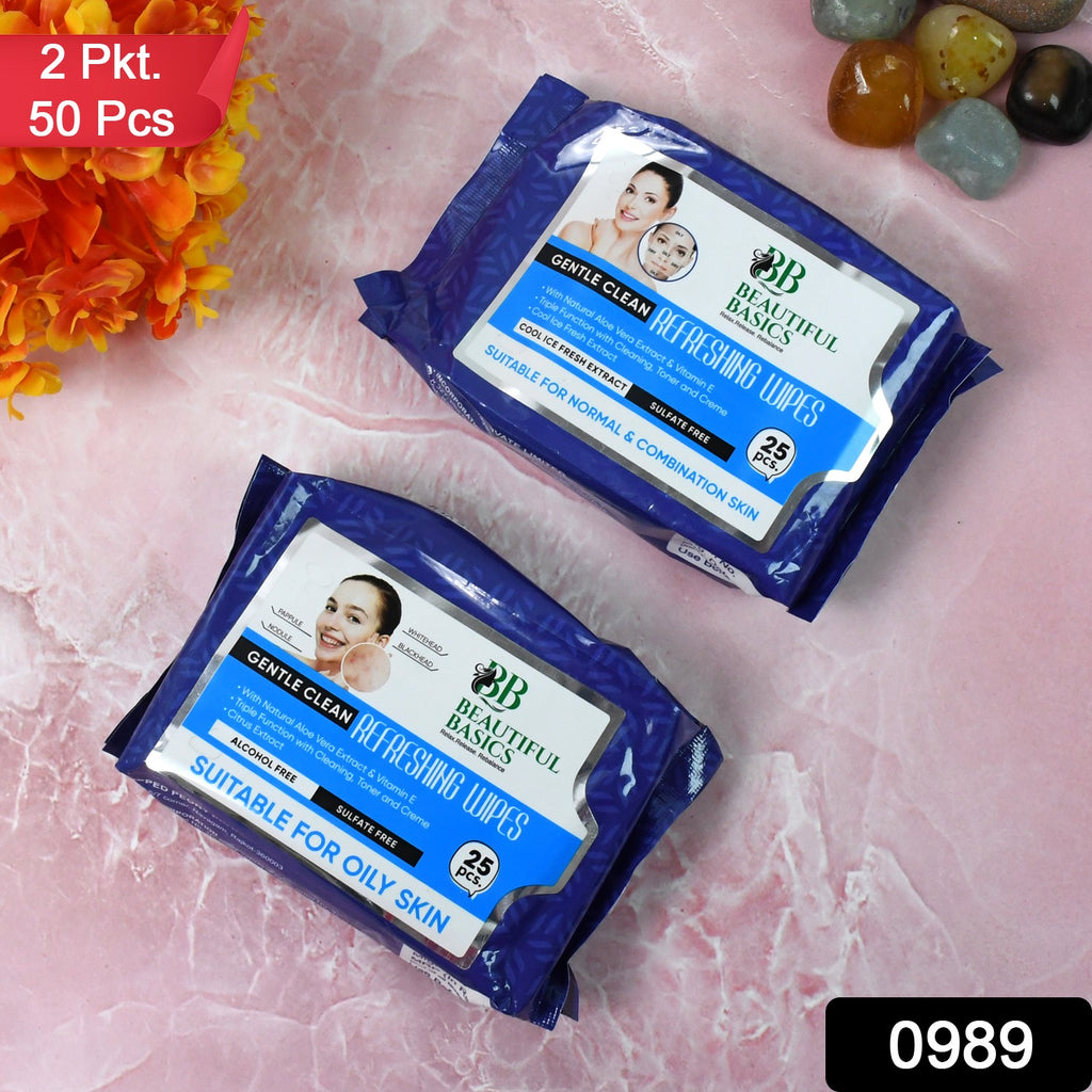 Beautiful Basics Face Wipes for Oily Skin (2 Pkts x 50 Pcs)