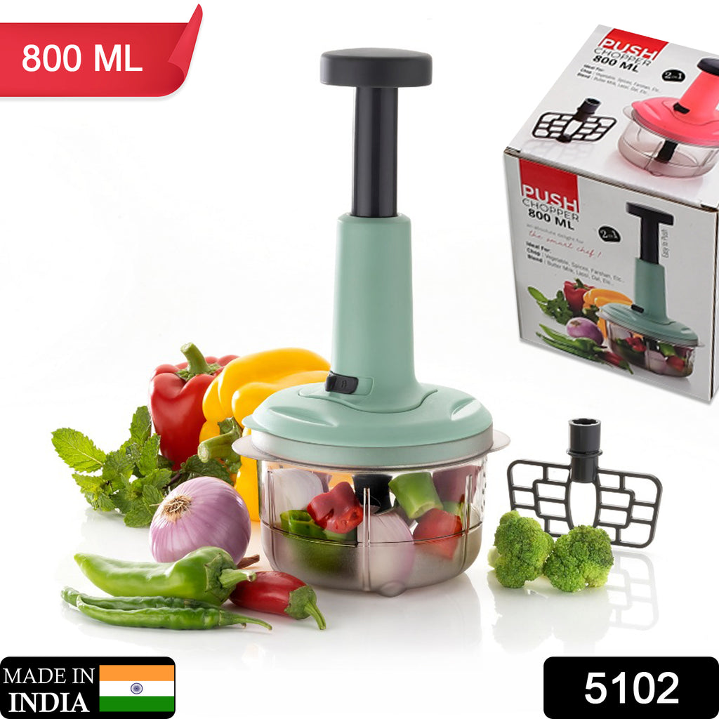 2in1 Push Chopper, 800ml Stainless Steel Blade for Veggies