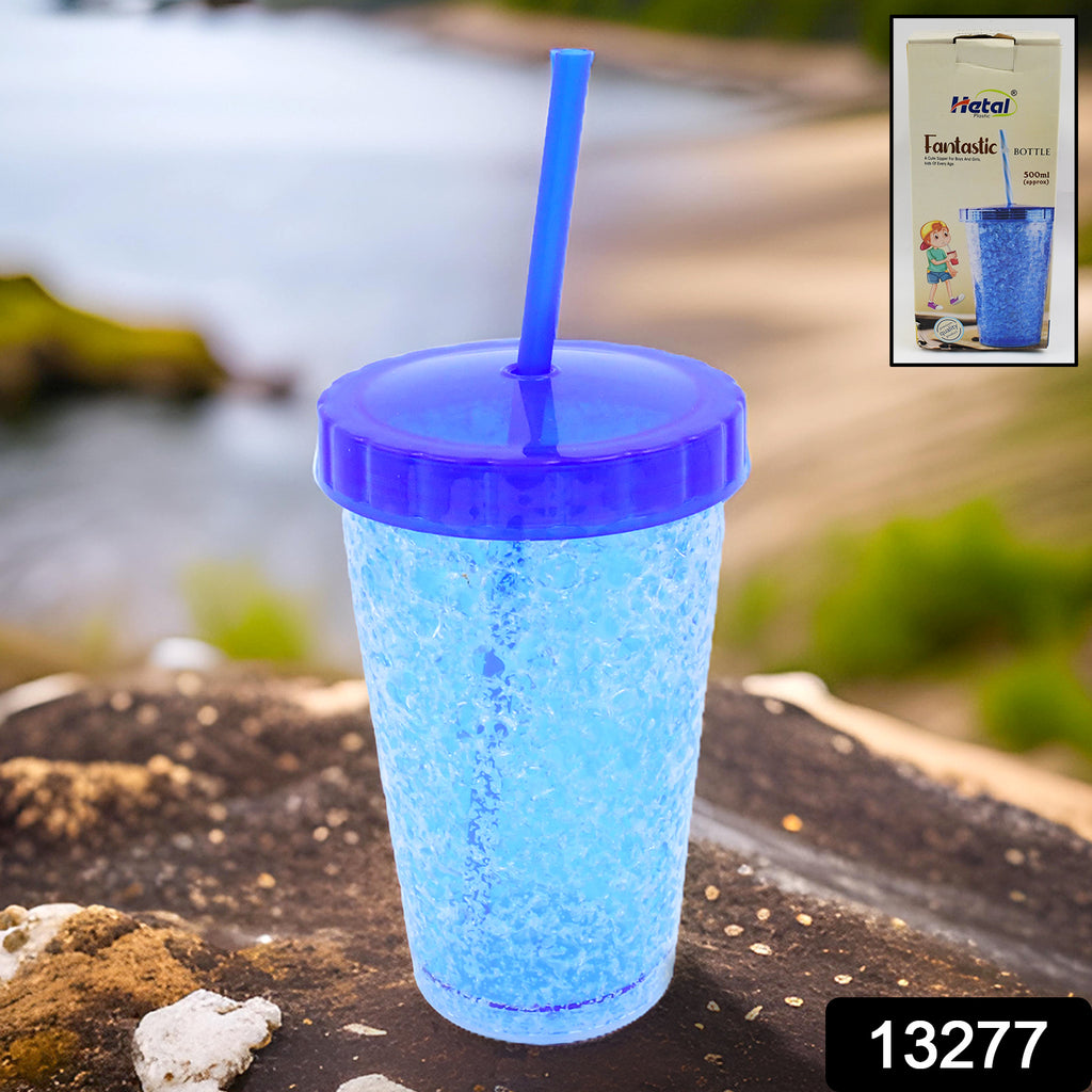 Reusable Plastic Sipper Tumbler With Lid & Straw (500ml)