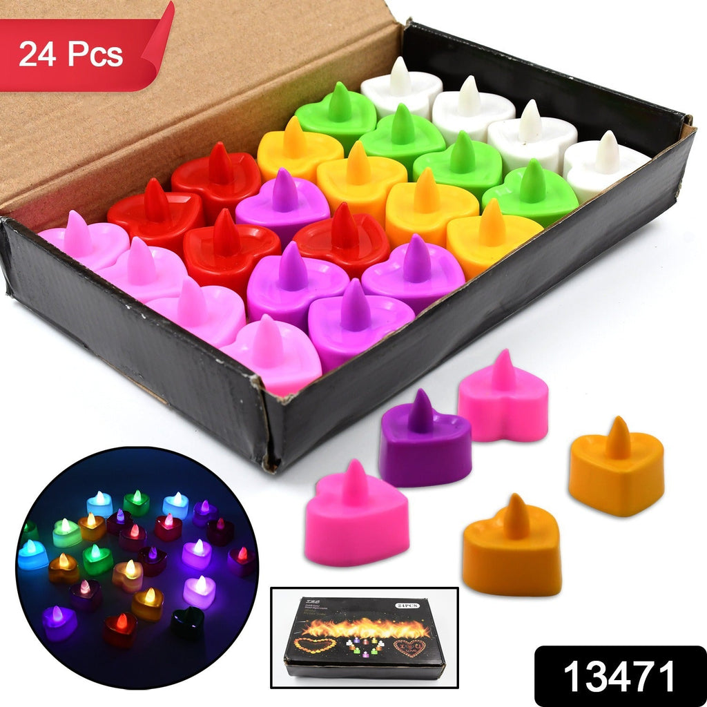 Heart Shape Battery Operated Tea Light Led Candles For Decoration Use (24 Pc Set)