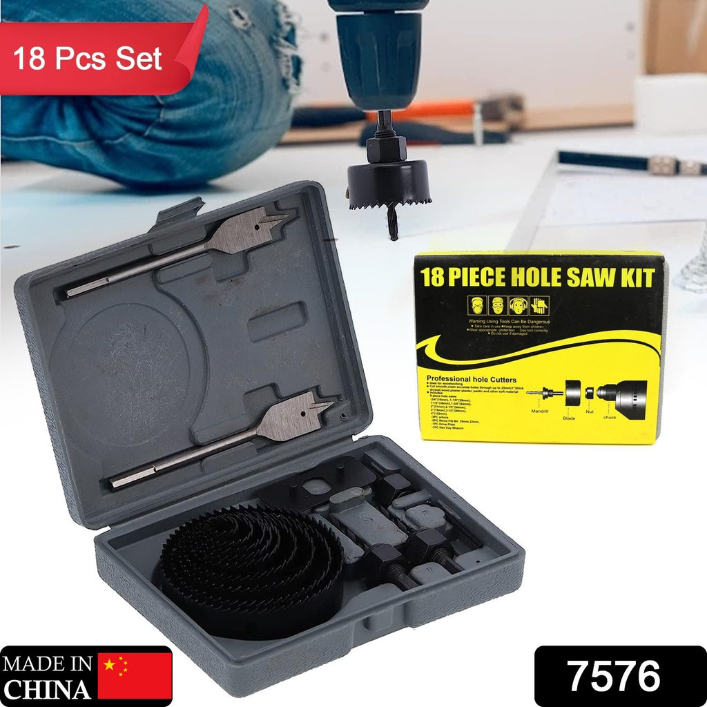 Carbon Steel Hole Cutter Saw Kit (18 Pcs Set)