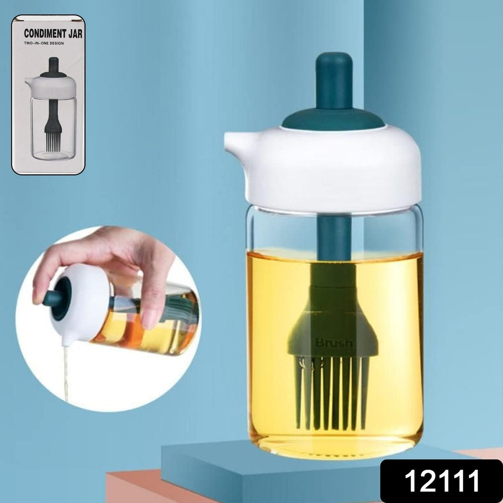 2 In 1 Glass Oil Dispenser Jar with Brush (1 Set)