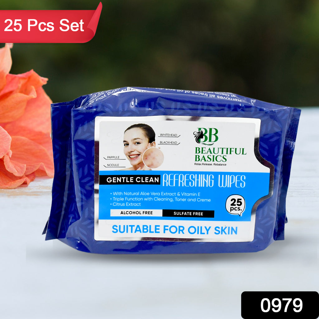 Refreshing Wet Wipes for Face, Alcohol-Free, Hydrating (25 Wipes)