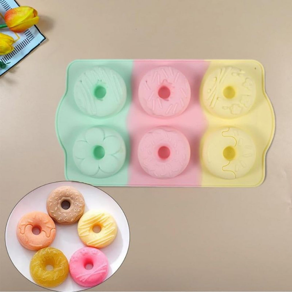 Donut 6 Cavity Assorted Designs Silicone Mould - H03197