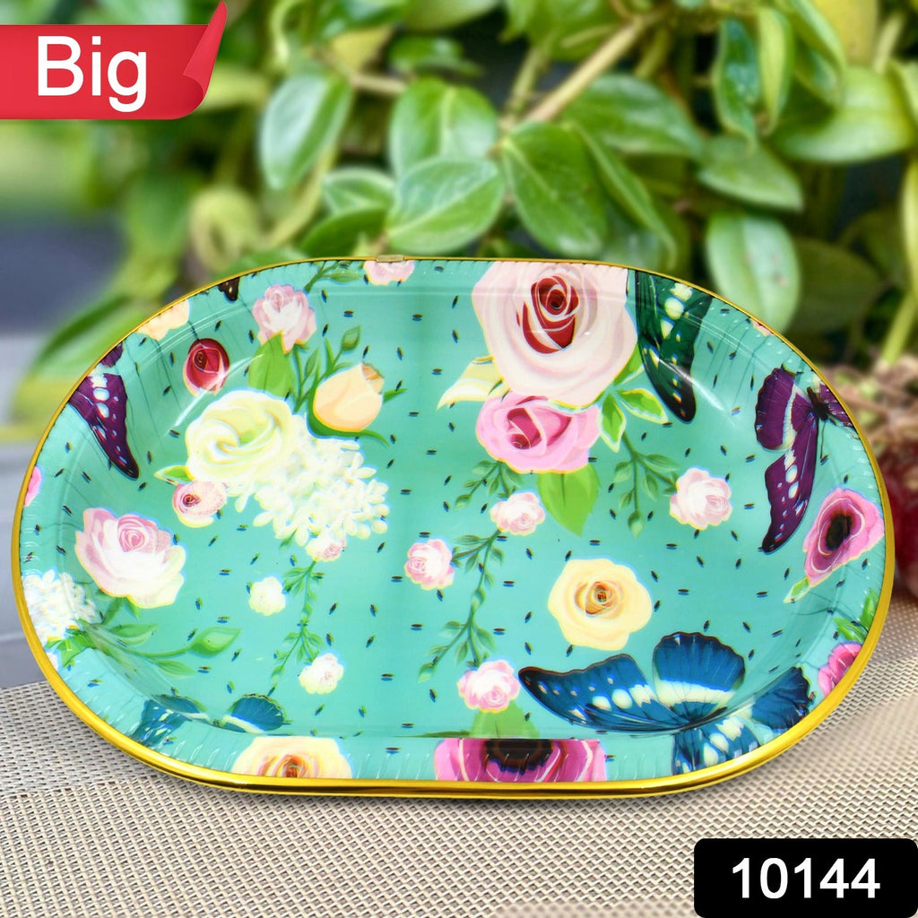 Large Flower Printed Plastic Serving Tray (35 x 24 cm, 1 Pc)