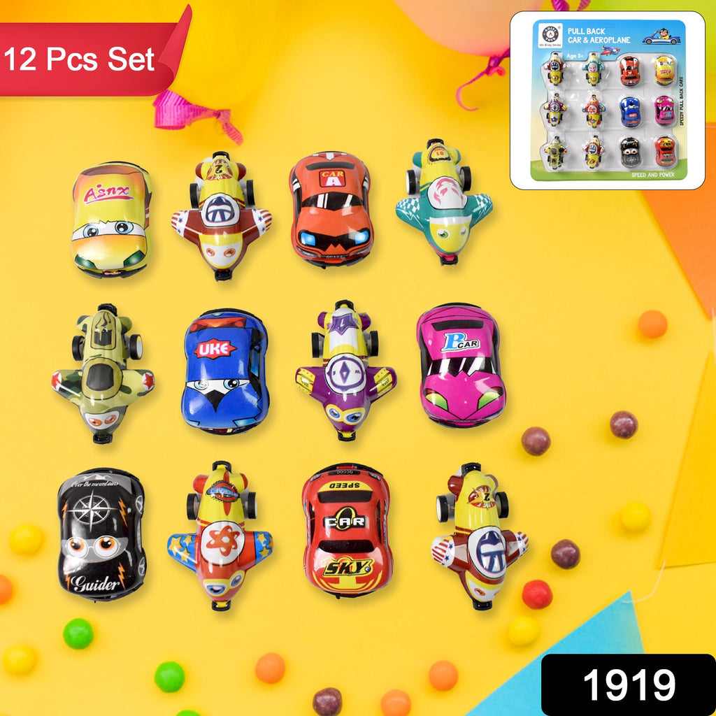 Mini Pull Back Car Aeroplane Plastic Cartoon Toys (12 Pcs)