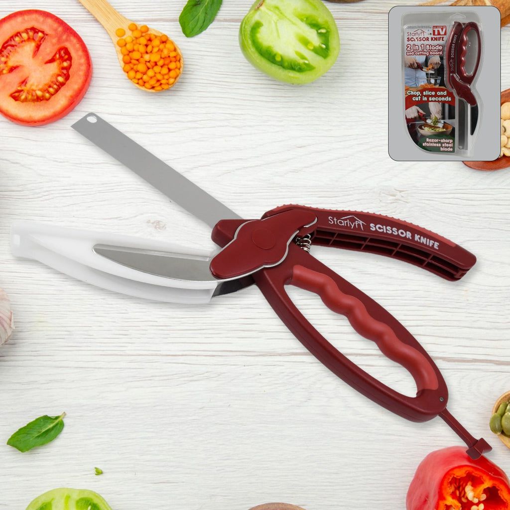 2 In 1 Kitchen Knife Scissors with Chopping Board