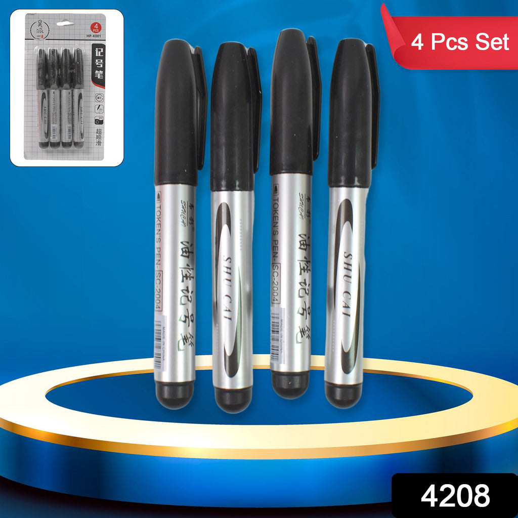 Black Marker for School & College Use (4 Pcs Set)