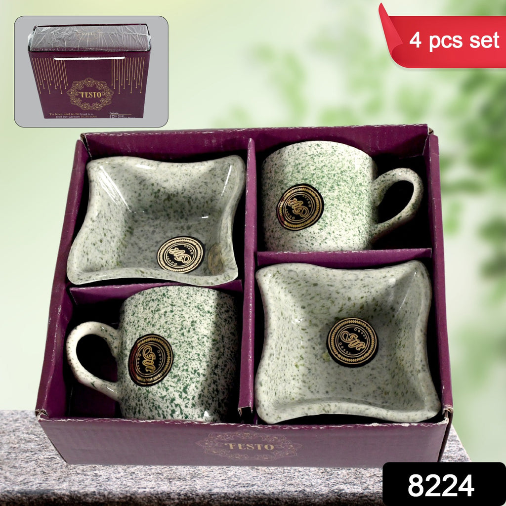 Festo Ceramic Tea Cup & Snacks Set (4 Pcs)