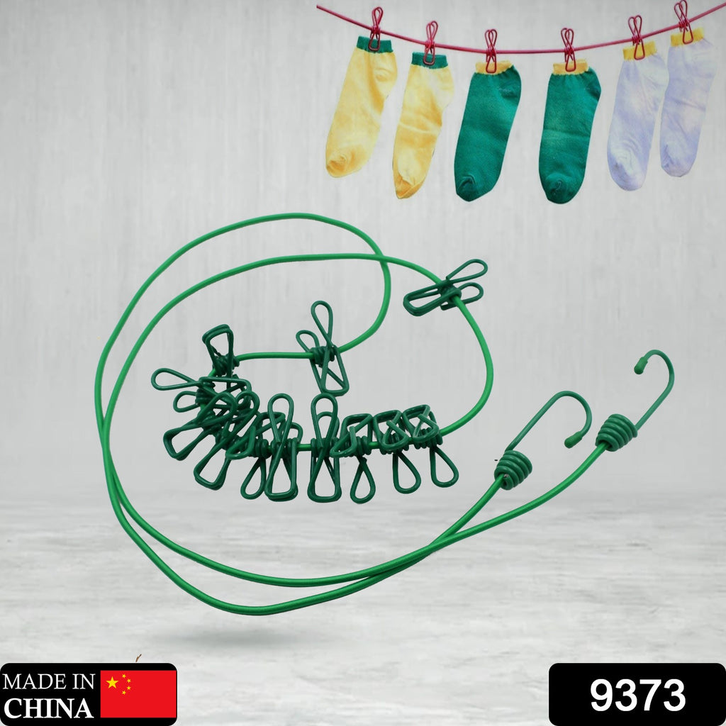 Elastic Cloth Drying Rope, 12 Metal Clips, Portable