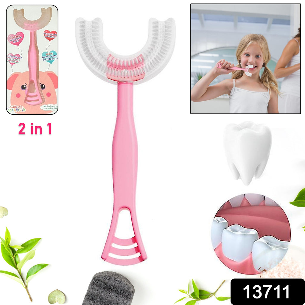 2-in-1 U-Shape Silicone Manual Toothbrush & Scraper (1pc)