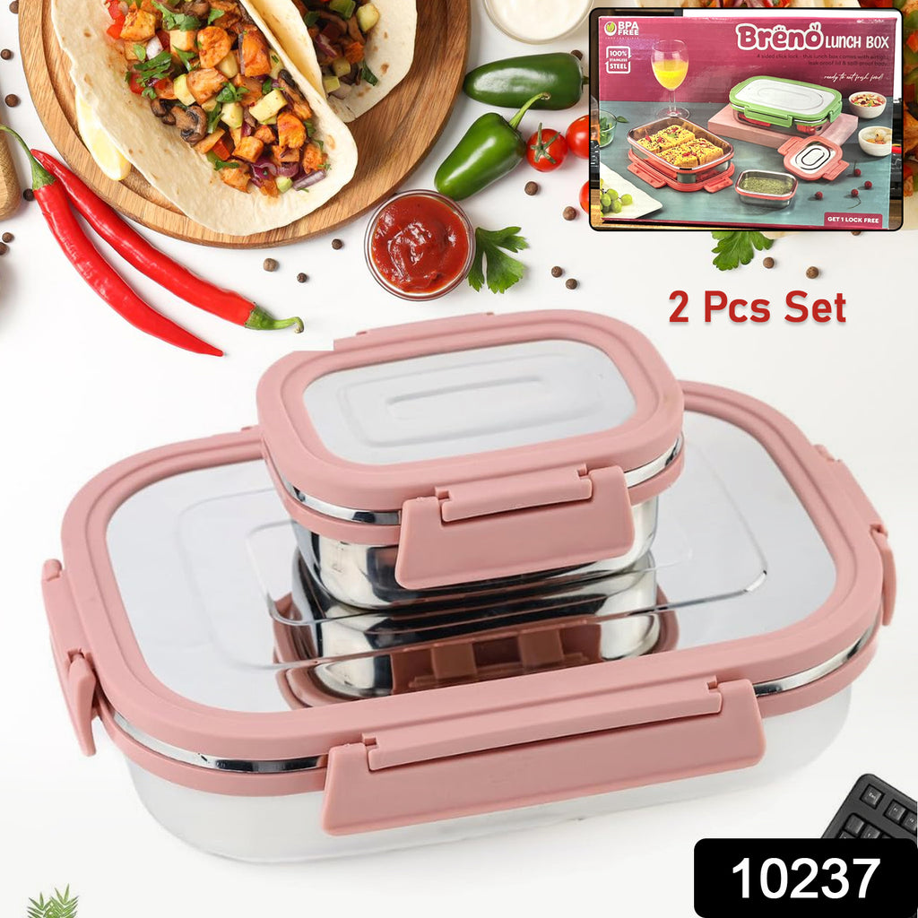 Premium Stainless Steel Leak Proof Lunch Boxes (900ml+200ml Approx  2 Pc Set)