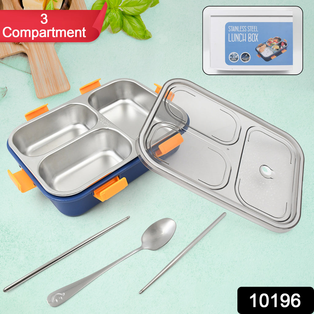 3-Compartment Stainless Steel Lunch Box with Spoon