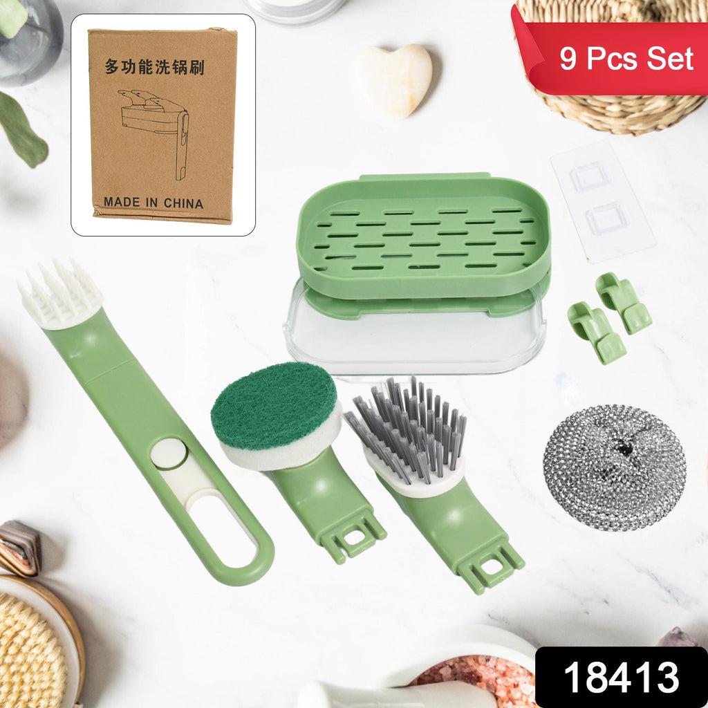 Dish Brush Set with Handle & Replacement Heads, 9 Pcs