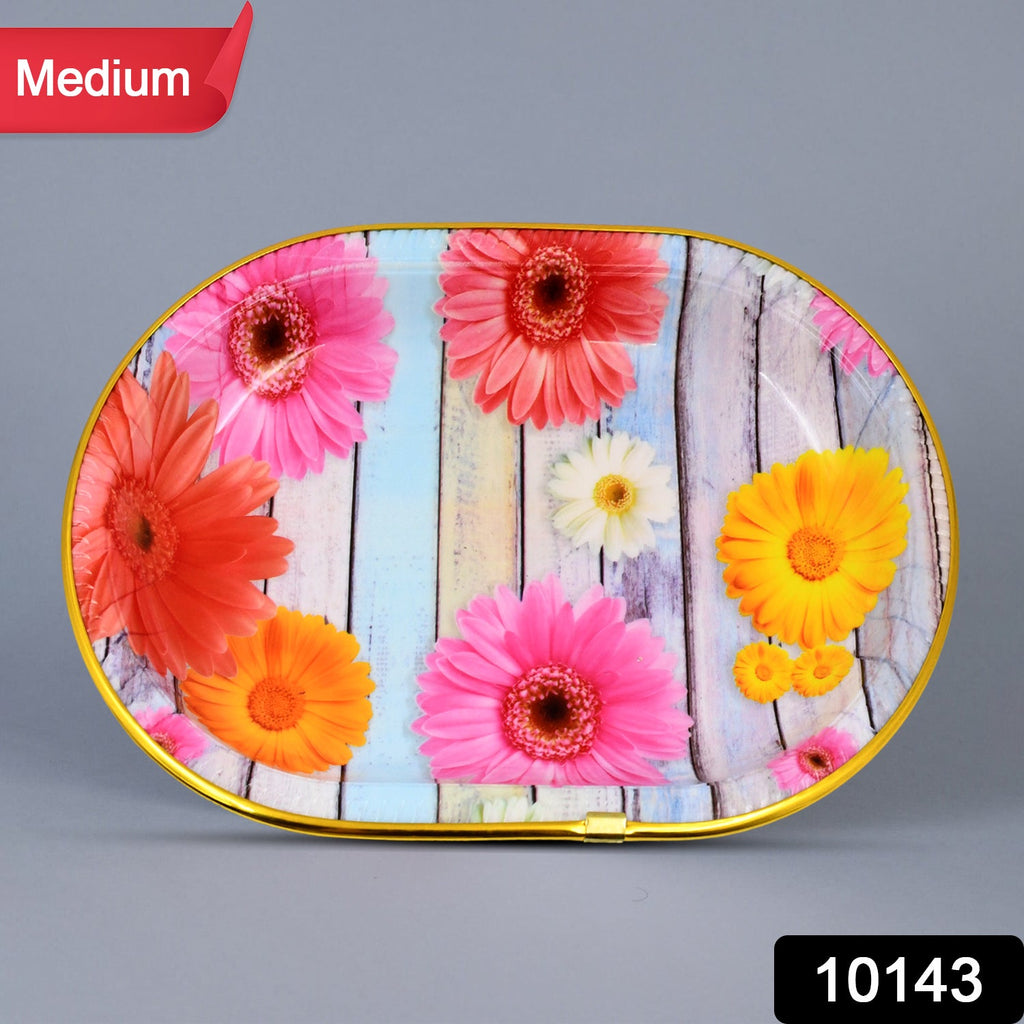 Medium Flower Printed Plastic Serving Tray (31 x 21 cm, 1 Pc)