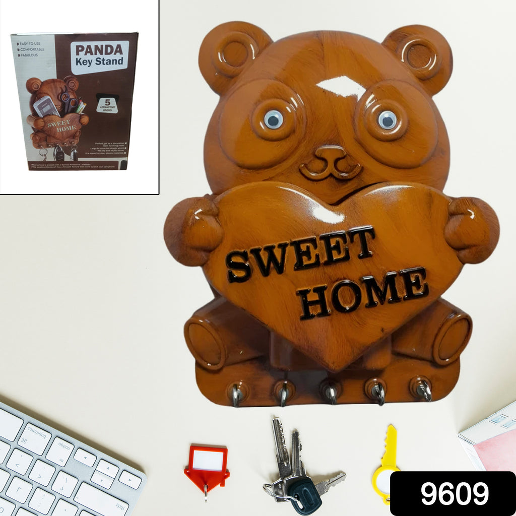 Cute Panda Key Holder Wall Rack with 5 Hooks (1 Pc)