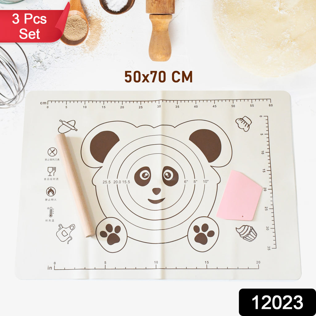 3 In 1 Silicone Baking Mat with Wooden Belan