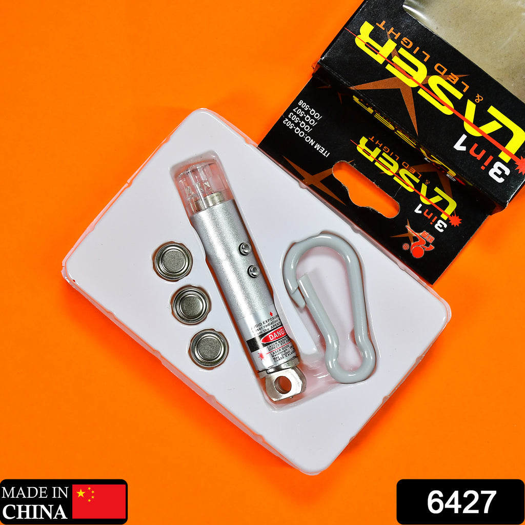 3 In1 Laser Light LED Flashlight + Torch Keychain