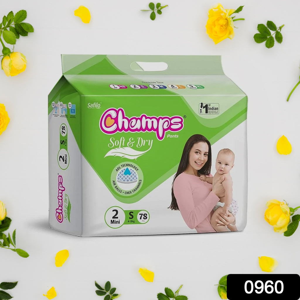 Champs Soft & Dry Baby Diapers, Small Size (78 Pcs)