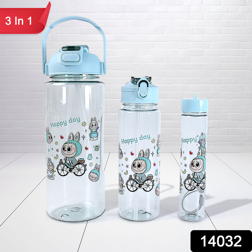 3 In 1 Water Bottle with Straw (3 Pcs Set)