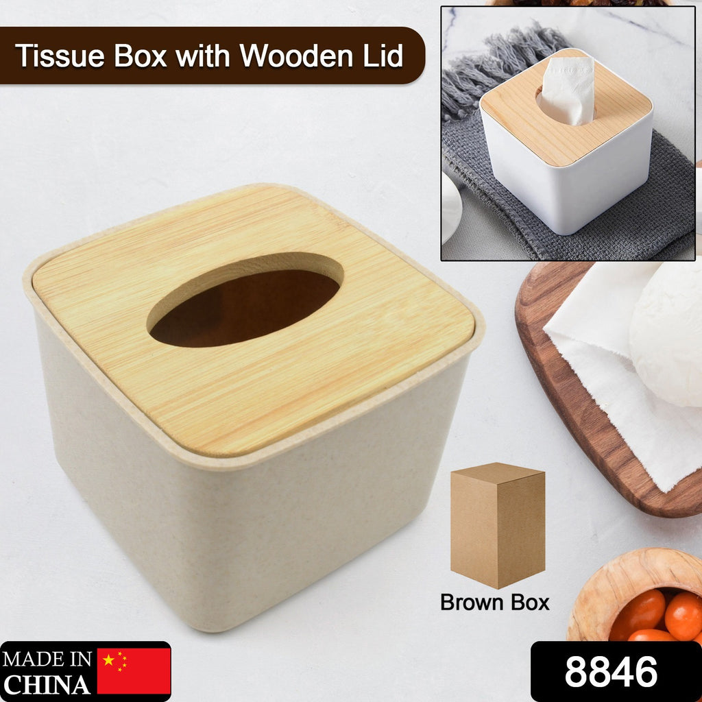 Bamboo Tissue Box, Desktop Stand for Bathroom & Home