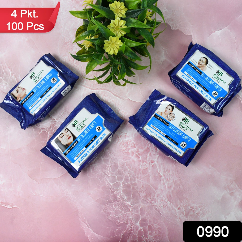 Basic Face Wipes for Dry, Oily, Sensitive Skin 4 Pkts
