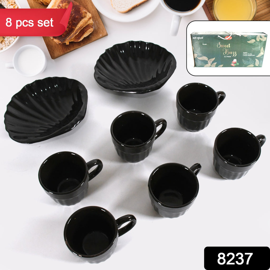 Sweet Buzz Ceramic Tea Cup Set with Seashell Bowl