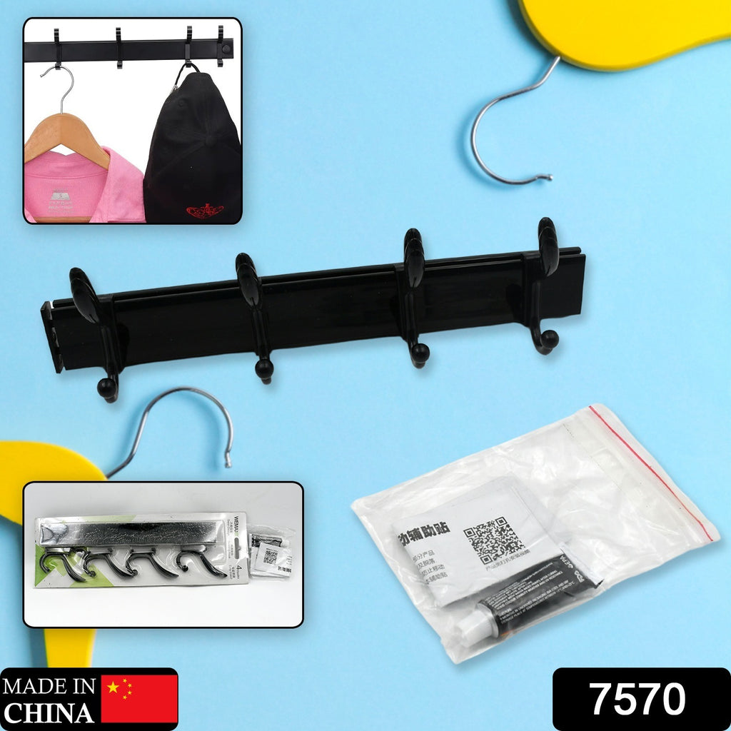 Wall Door Hooks Rail, Eco-Friendly Adhesive, 6 Hooks