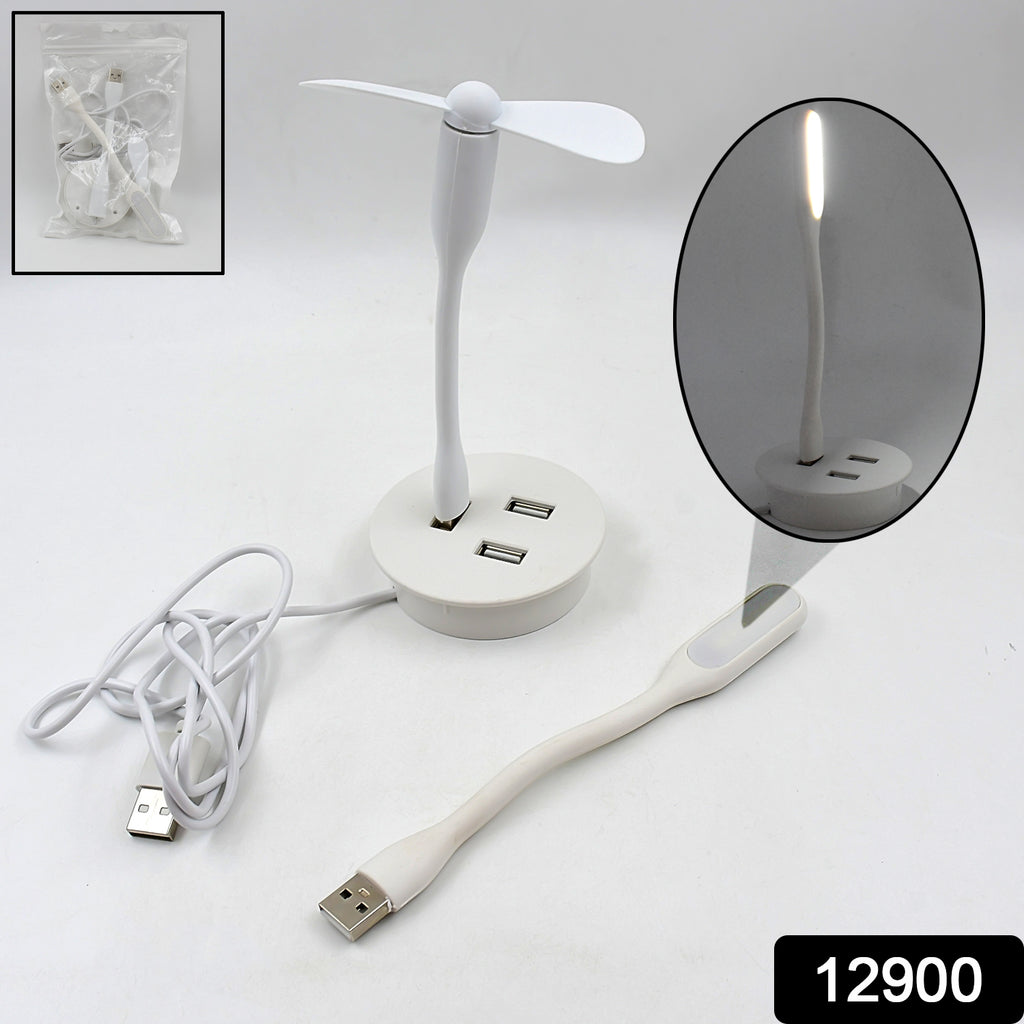 Portable Mini USB Fan, Light, 3 Hub Combo