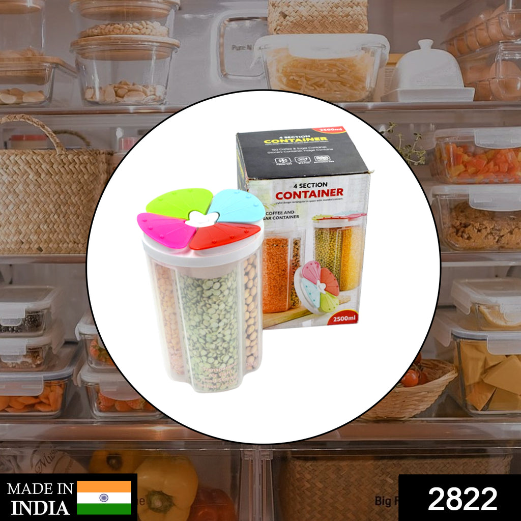 4-Section Airtight Storage Containers, Transparent Plastic