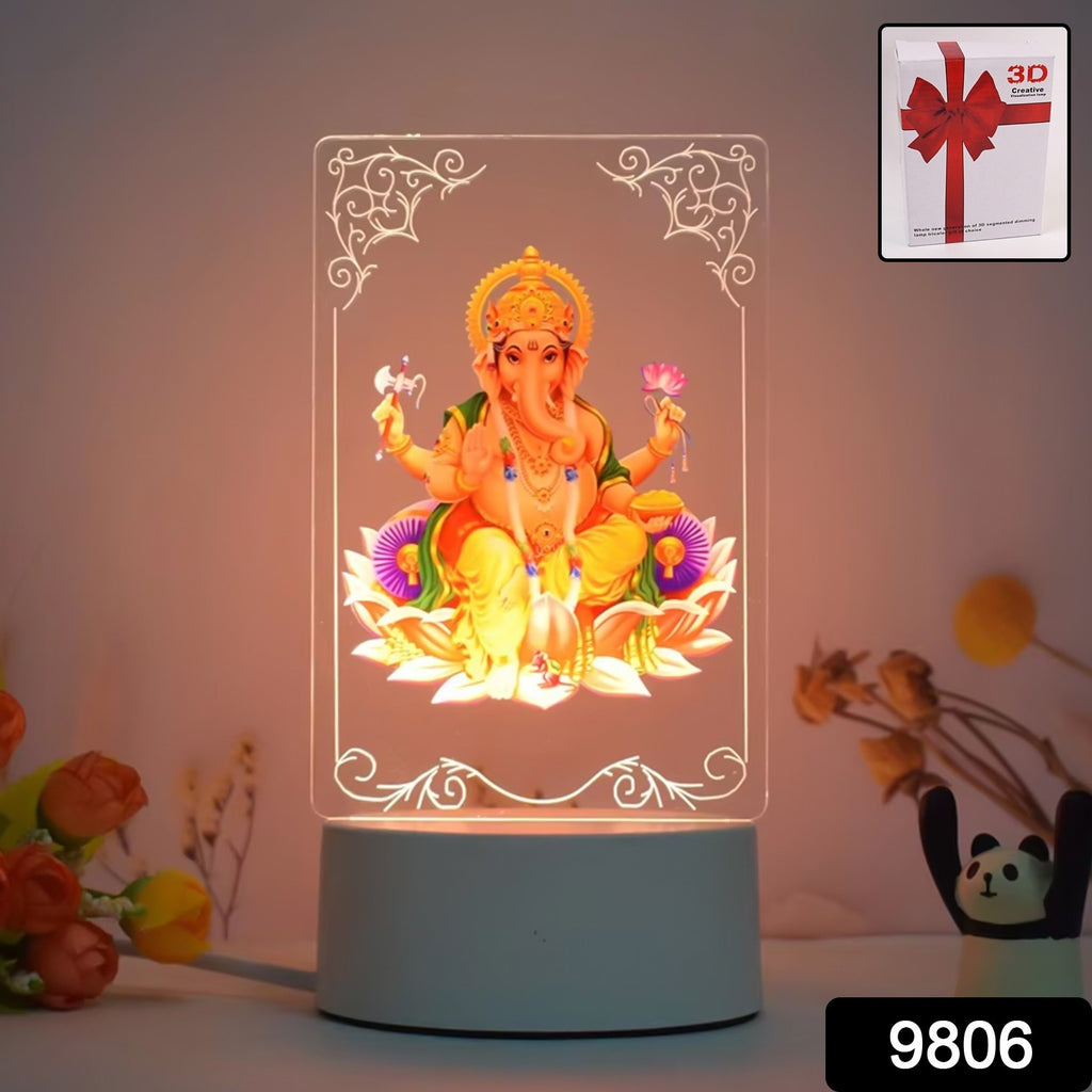 3D Lord Ganesh Frame With Soft White Light (1 Pc)
