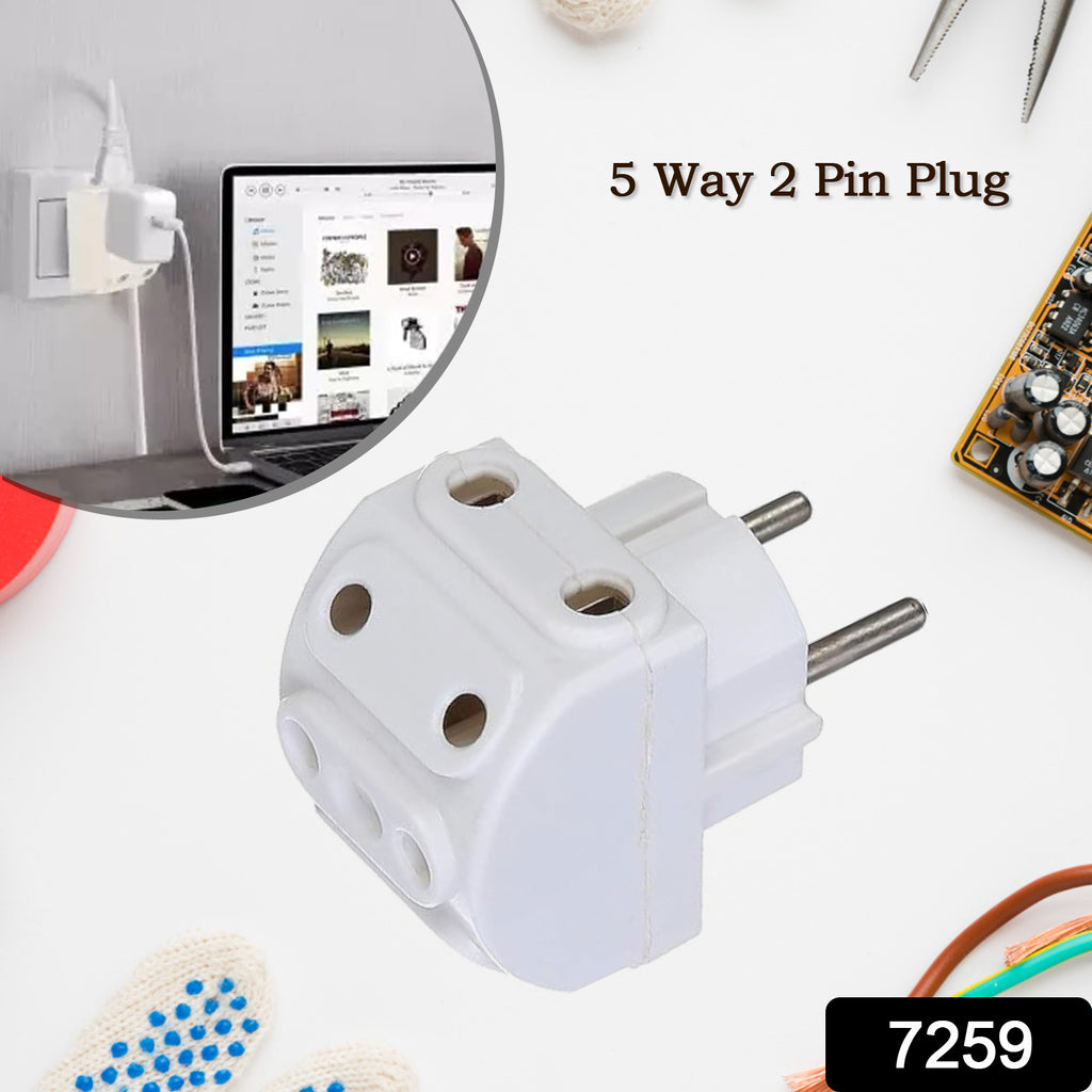 5-Way 2 Pin Multi-Plug Socket Converter 1 Pc