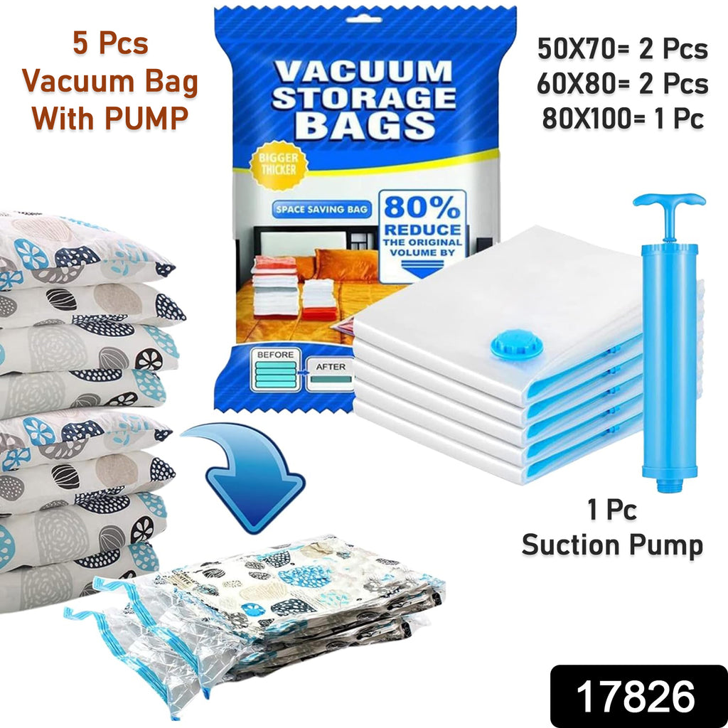 Vacuum Storage Bags with Pump for Clothes & Blankets (5 Pcs)
