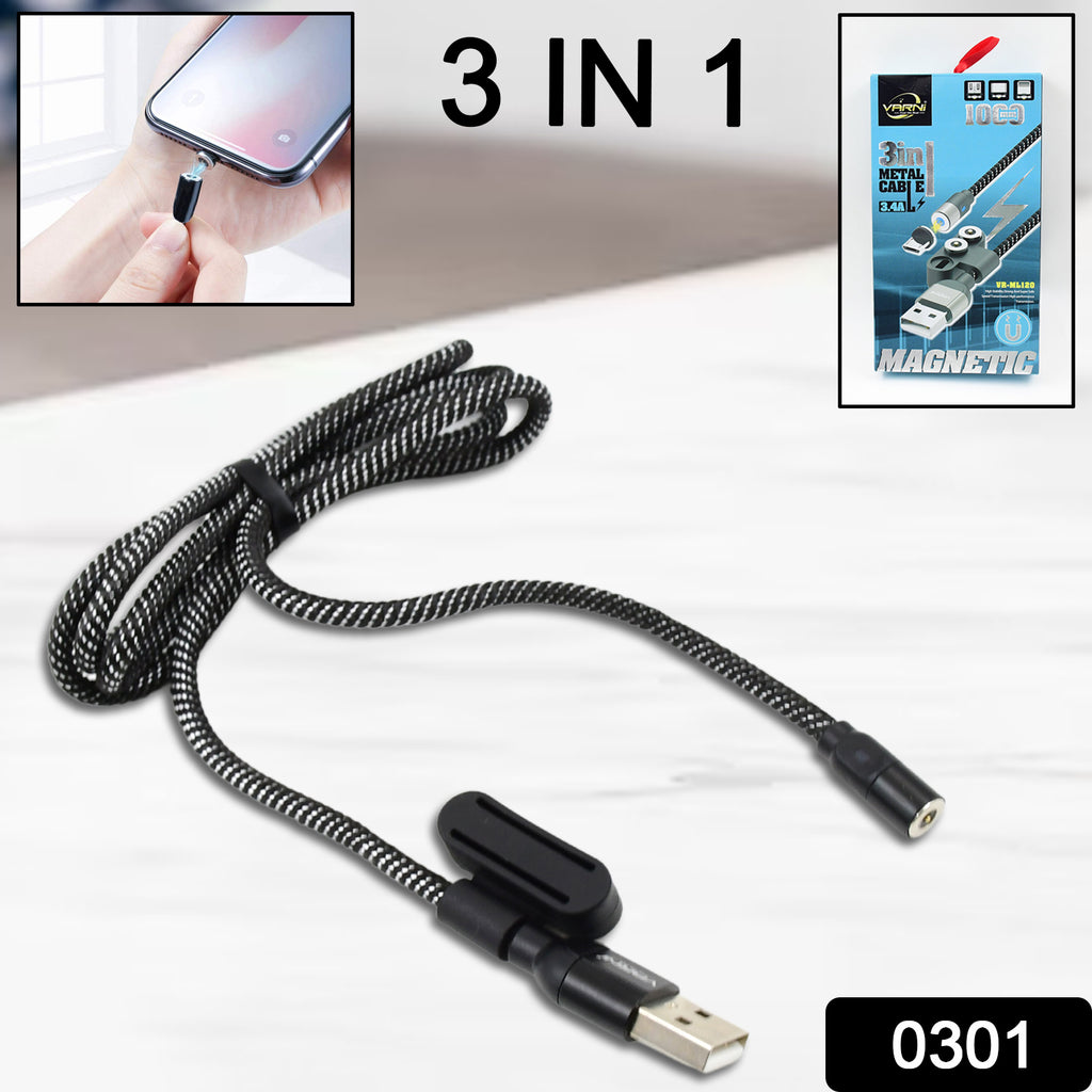 3-in-1 Magnetic USB Charging Cable (Full Rotation, Fast Charging)