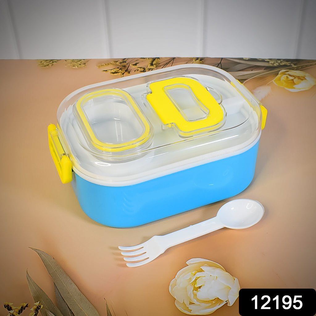 Durable Plastic Lunch Box With 2 In 1 Spoon Fork (1 Pc)